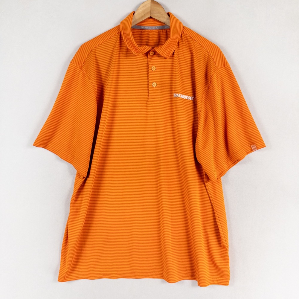 Whataburger Polo Shirt Mens XL/XXL Orange Striped Short Sleeve Logo Uniform